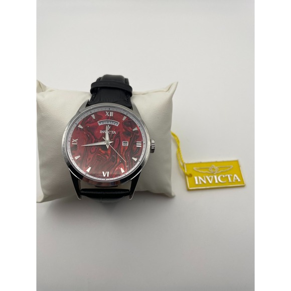 Invicta Men Invicta Specialty 27594 Mens Watch Red Swirl Dial Black Leather Strap New